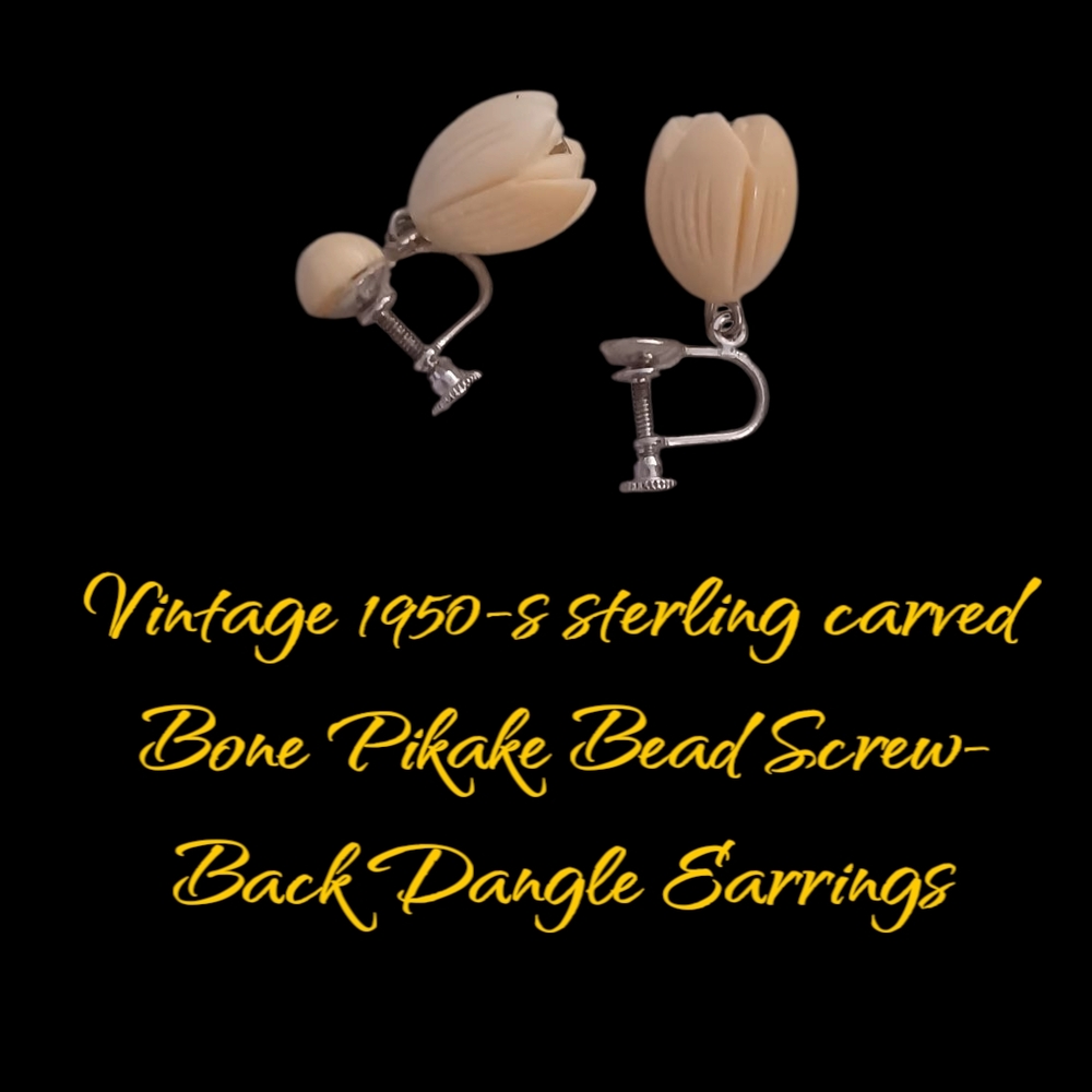 Carved Bone Screw-Back Earrings
